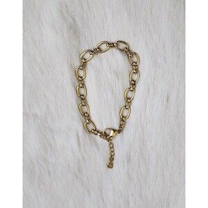 Gold Tone Oval Link Chain Bracelet Adjustable Lobster Clasp Modern Jewelry